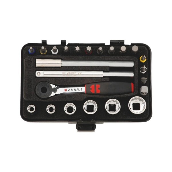 23pcs 1/4" Socket Wrench Assortment Set Ratchet in Metal Box