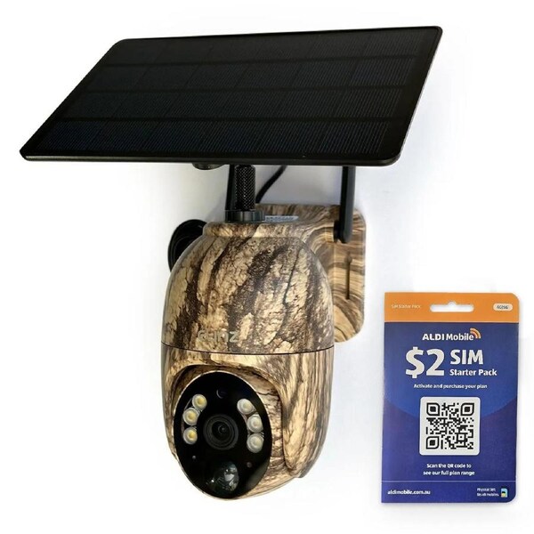 Elinz 4G Cellular PTZ Solar Powered Camouflage Outdoor Security Camera 3MP 2K HD Resolution IP65 for Trail Wildlife Surveillance CCTV Aldi