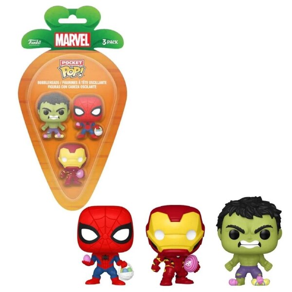 Funko Pocket Pop Marvel Comics Spider-Man Iron Man & Hulk Carrot 3 Pack