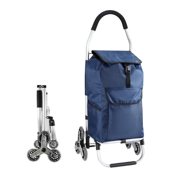 Foldable Shopping Cart Aluminium Storage Trolley Grocery Wheeled Rolling Folding Utility Market Granny Stair Climbing Bag on Wheels 45kg