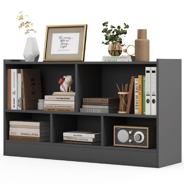 Giantex Wooden Kids Toy Organiser 5 Cube Storage Cabinet Bookcase Bookshelves Display Shelf, Grey