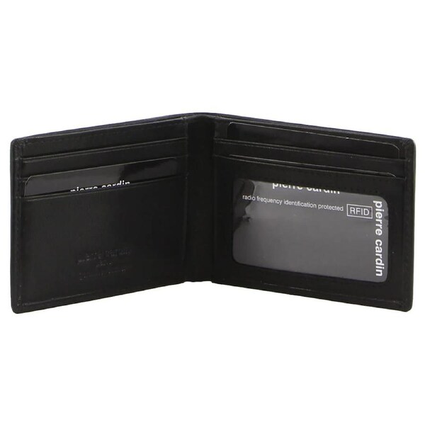 Pierre Cardin Mens Leather Wallet Slimline Bi-fold Credit Card Slots - Black