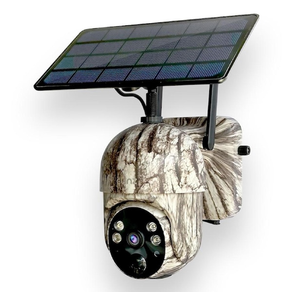 Elinz WiFi PTZ Solar Powered Camouflage Outdoor Security Camera 3MP 2K HD Resolution IP65 Home Surveillance CCTV