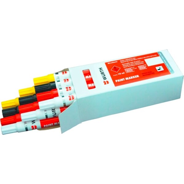 1 Pack of 12 Wurth Paint Markers Drawing Pens - Assorted Black Red White Yellow