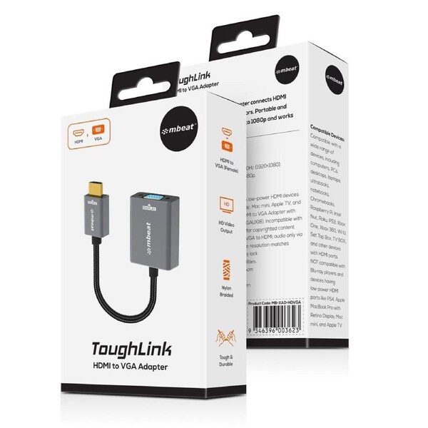 mbeat Tough Link HDMI to VGA Adapter HDMI Support Version: 2.1 Cable Length: 15cm Up to 1080p 60Hz (1920?1080)