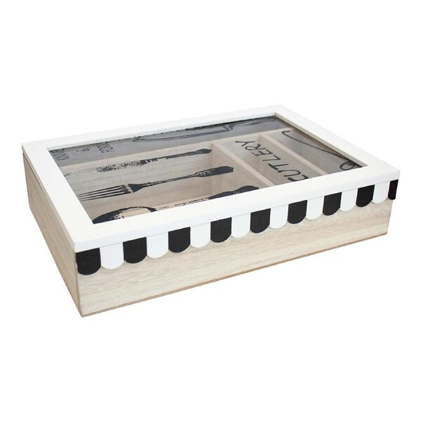 MDF/Glass 30cm Multi Cutlery Box Home/Kitchen Decor Organiser Utensil Storage