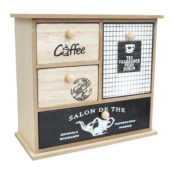 Cafe MDF 23.5cm Multi Drawers Home/Kitchen Decorative Coffee/Teabags Organiser