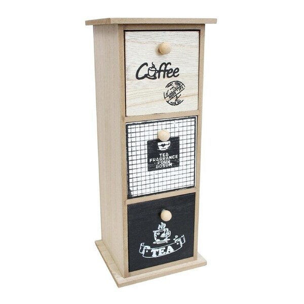 Triple Cafe MDF 31.5cm Drawers Home/Kitchen Decorative Coffee/Teabags Organiser
