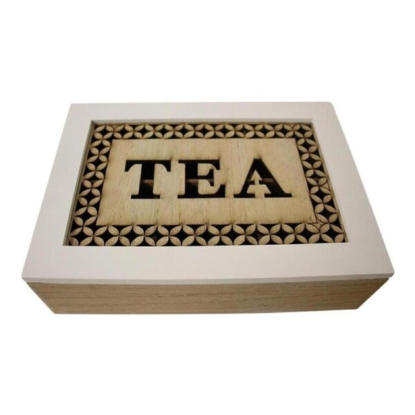 Stamp MDF 24cm Tea Box Home/Kitchen Decor Teabag Organiser Large Natural/White