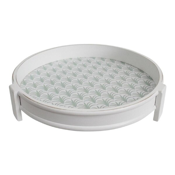 Indies Wood 34cm Tray Home/Kitchen Decorative Organiser Storage Round White