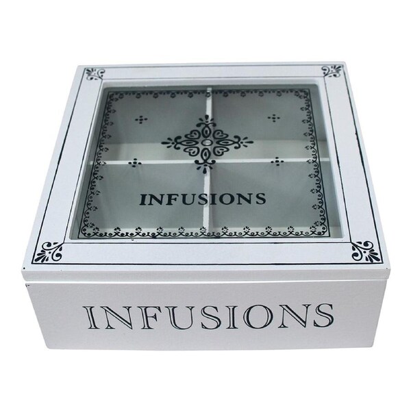 Infusions MDF 18cm Tea Box Home/Kitchen Decorative Teabag Organiser Small White