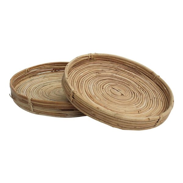 2pc Round Rattan 40/30cm Tray Storage Organiser Tabletop Display Decor Natural