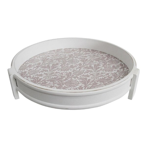 Artichoke Wood 34cm Tray Home/Kitchen Decorative Organiser Round Storage White