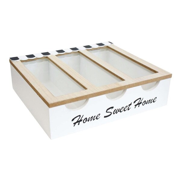 MDF/Glass 26cm Triple Cutlery Box Home/Kitchen Organiser Utensil Storage White