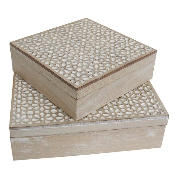 2pc Daisy 24cm MDF Jewellery Box Home/Bedroom Trinket Storage Decor Set Natural