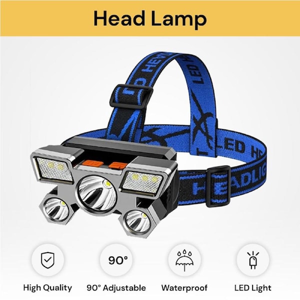 LED Head Lamp - Hands-Free Headlight with Adjustable Brightness - Black, Blue