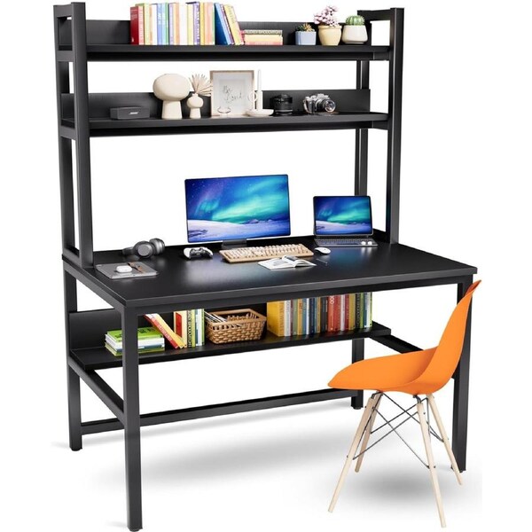 Desk Hutch Bookshelves Heavy Duty Black Home Office Computer