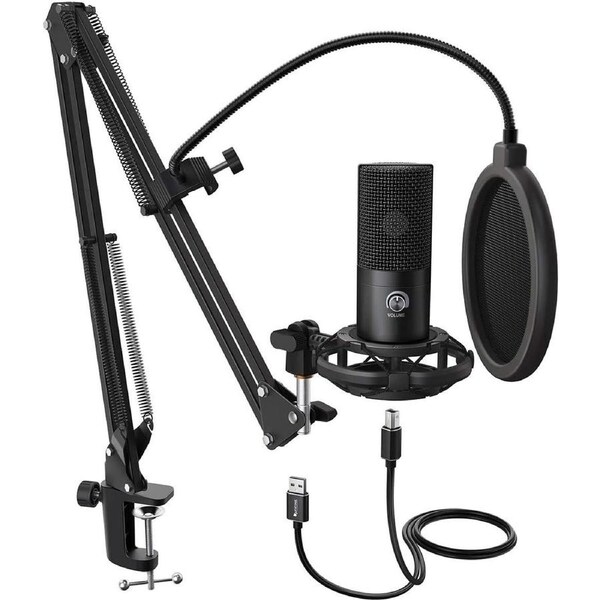 Studio Condenser USB Mic Kit w/ Arm Stand Shock Mount for Voice