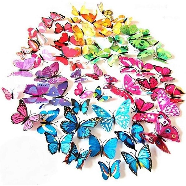 3D Butterfly Wall Decals Removable DIY Home Decor 72pcs 6 Colors