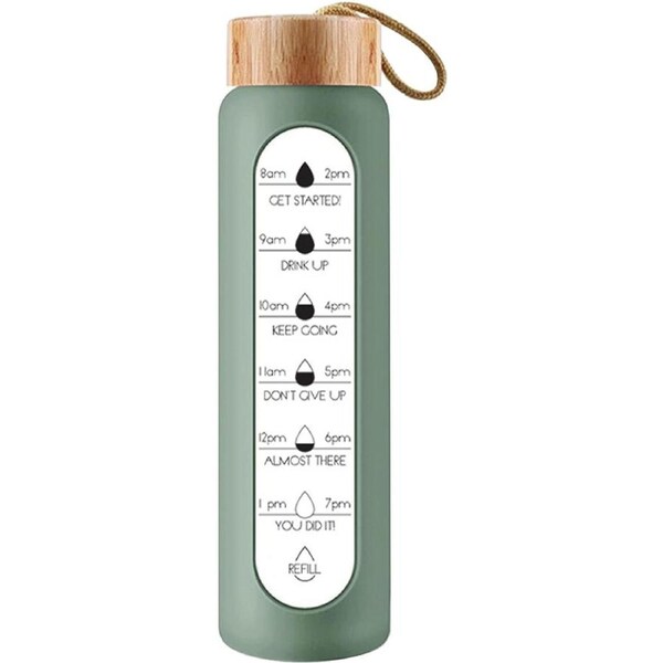 Sport Water Bottle 1L Silicone Sleeve Bamboo Lid Reusable Leakproof