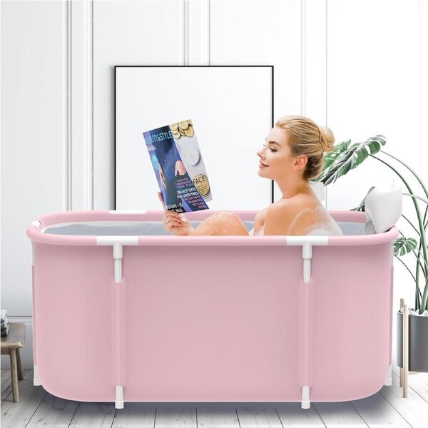 Portable Foldable Soaking Bathtub SPA Tub Pink