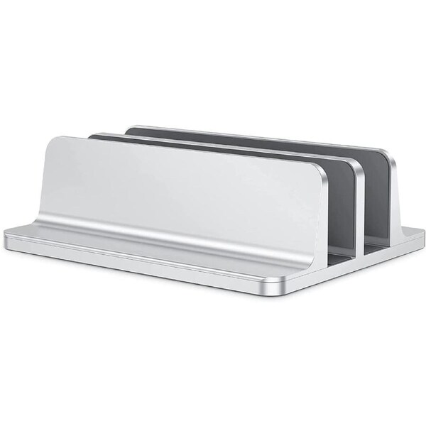Vertical Laptop Stand, Aluminum Organizer, Sturdy Holder Compatible MacBook Pro/Air, Mac Mini iPad Pro Silver