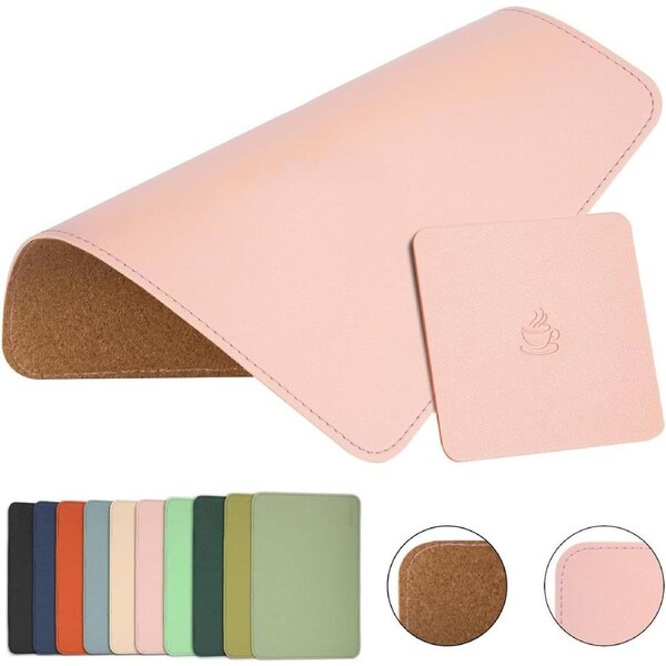 Leather & Wood Mouse Pad 8x11" with Coaster & Stitched Edges