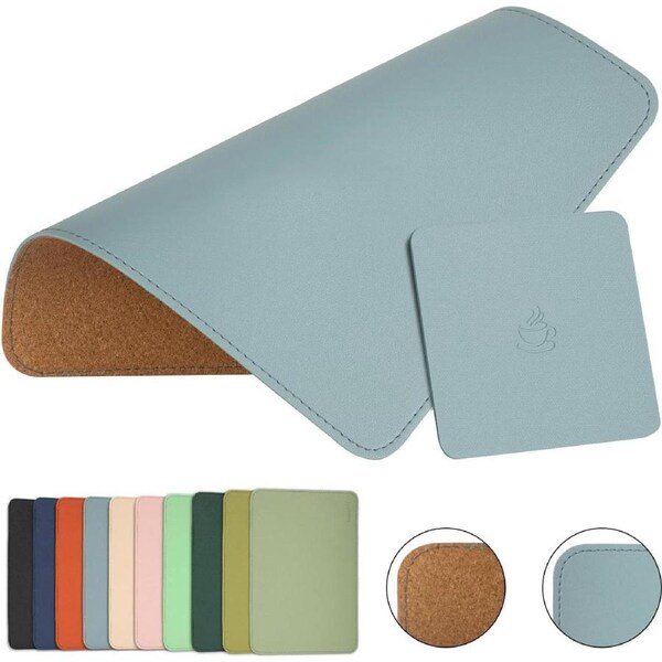 Leather Wood Mouse Pad Double Side Stitched Edges Coaster 8"x11" Sierra Blue