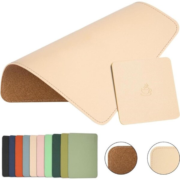 Leather & Wood Mouse Pad 8"x11" 1 Pack Coaster Office Home Apricot