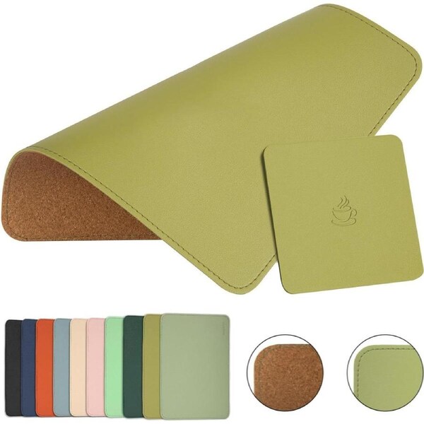 Leather Wood Double Side Mouse Pad 8"x11" Olive Green