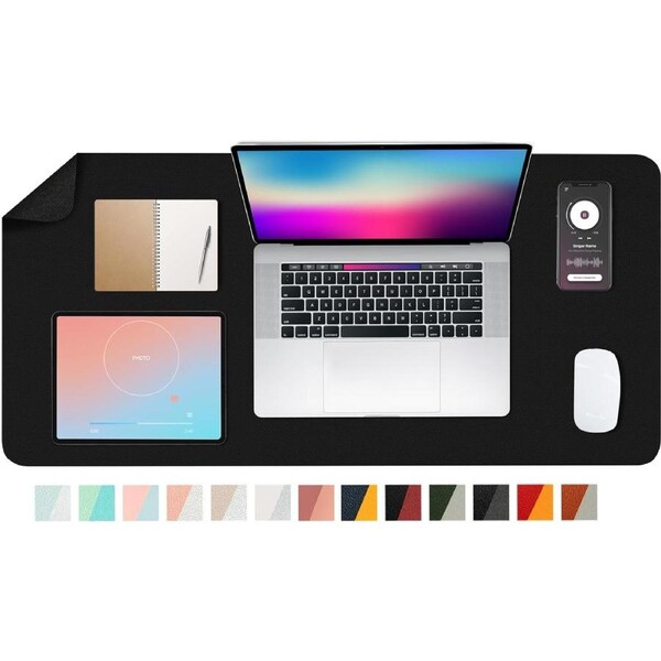 Deskpad PU Leather Dual Side Office Mat Dual Color 31.5x15.7 Black
