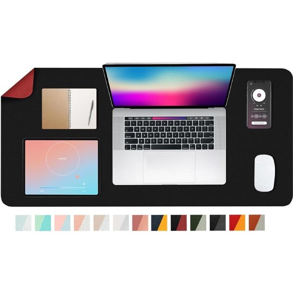 Leather Desk Pad Dual Side Office Mat Dual Color 31.5"x15.7" Black Red