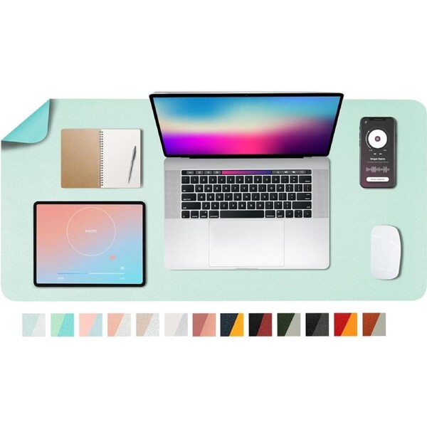 Leather Desk Pad Dual Side Office Mat Dual Color 31.5x15.7 Fruit Green Sky Blue