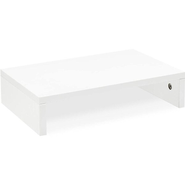 14.2" White Wood Monitor Stand Riser w/Storage Desk Small TV/PC/Laptop