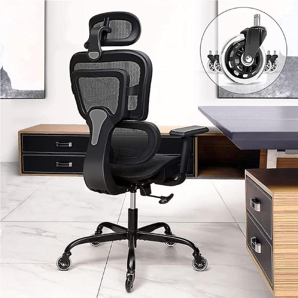 Ergonomic Desk Chair with Headrest, 3D Armrests, Roller Blade Wheels