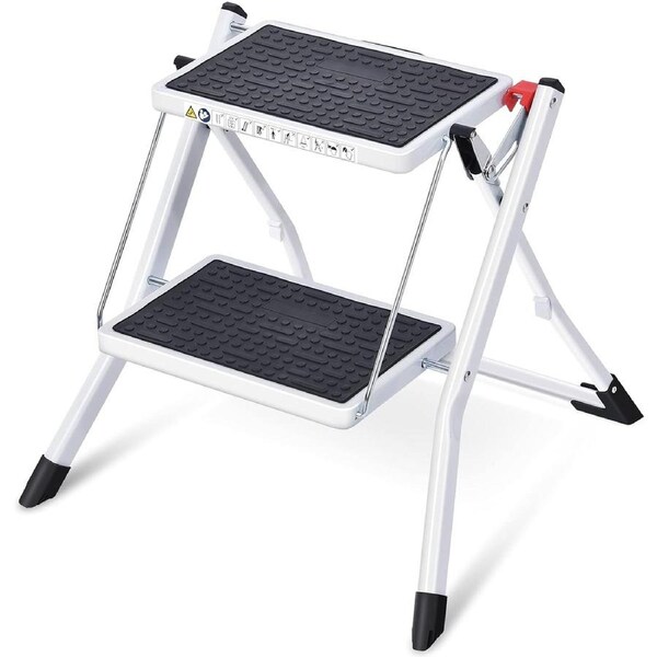 2 Step Ladder w/ Anti-Slip Pedal, Lightweight Folding Step Stool, 150kg Portable Steel