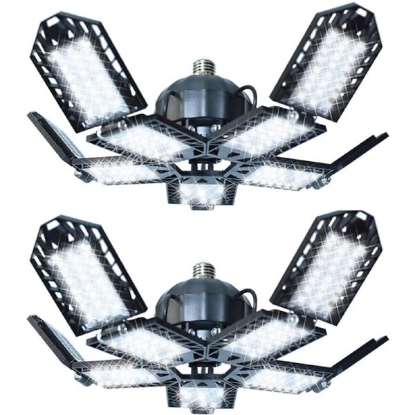 LED Garage Lights 18000 Lumen 6500K 180W 5 Leaf 2 Packs