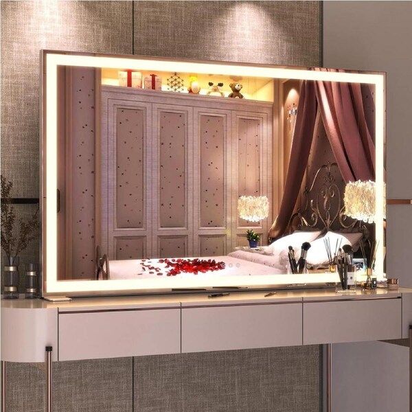 Large Wall/Tabletop Makeup Mirror Lights 3 Color Modes Dimmer