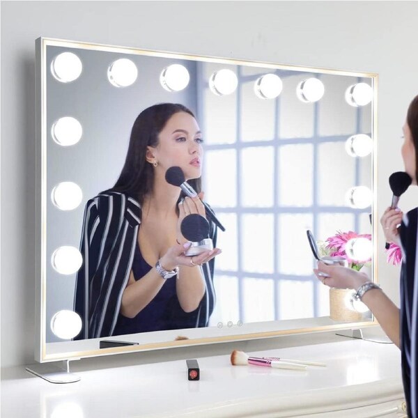 Lighted Makeup Mirror LED Lighting Touch Screen Silver Gold 75X56.5CM