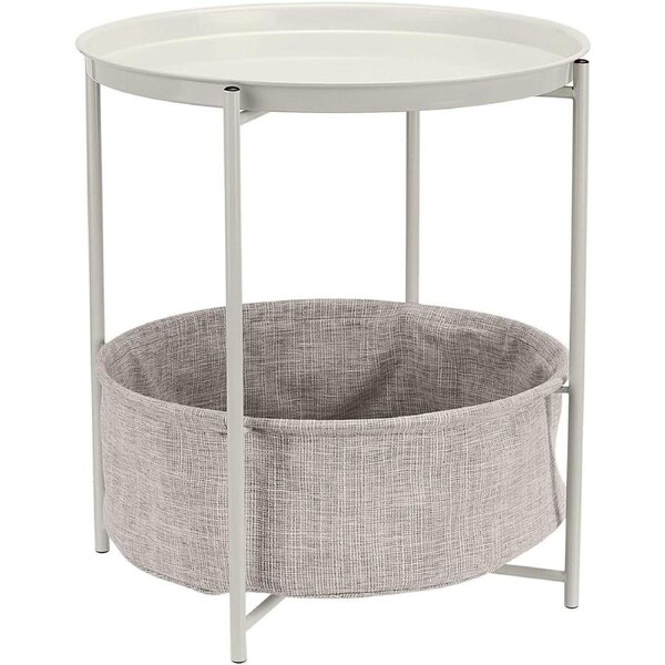 Round Storage End Table White Heather Gray 19x18x18