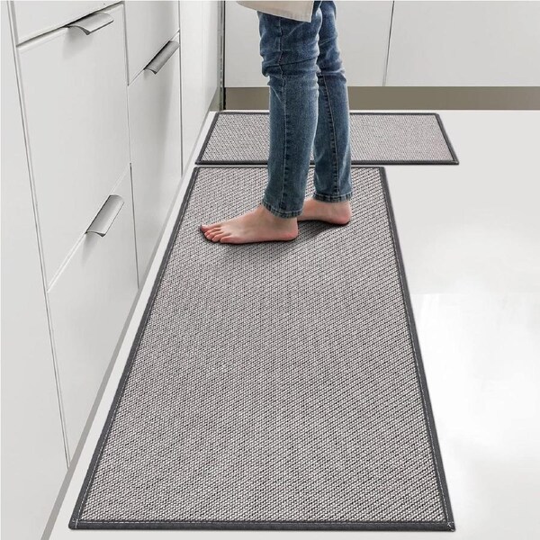 2PC Non Slip Kitchen Floor Mats Front Sink Comfort Rugs Door Mat Laundry Grey