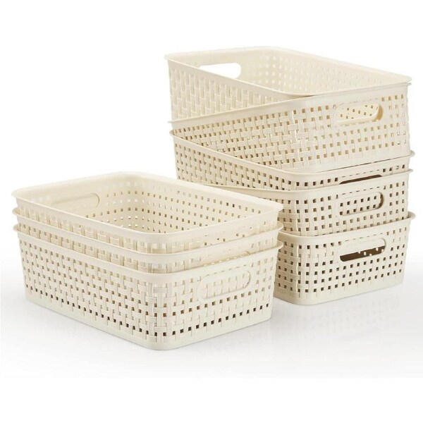 Storage Bins 8 Pack Home Kitchen Bathroom Pantry Organiser Creamy