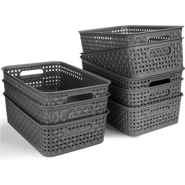 8 Pack Storage Bins Home Kitchen Bathroom Pantry Organiser Dark Grey