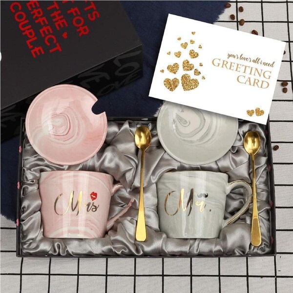 Couple Coffee Mugs Gifts Set for Engagement Wedding Bridal Shower