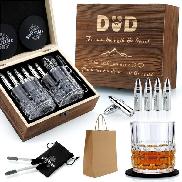 Best Dad Gift Set - Whisky Glasses, Ice Cubes, Stones