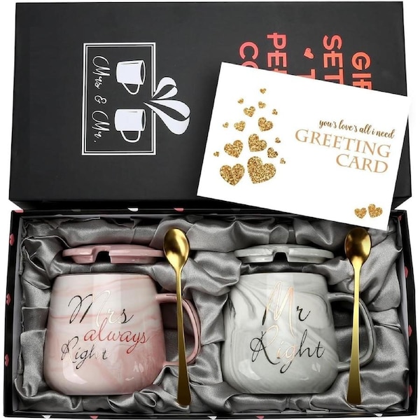 Couples Coffee Mugs Gifts Set for Engagement Wedding Bride Groom Newlyweds Anniversary