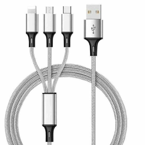 Salesbay Multi Charger 1.2m Cable 3in1 Fast Charging USB Universal Type-C Micro