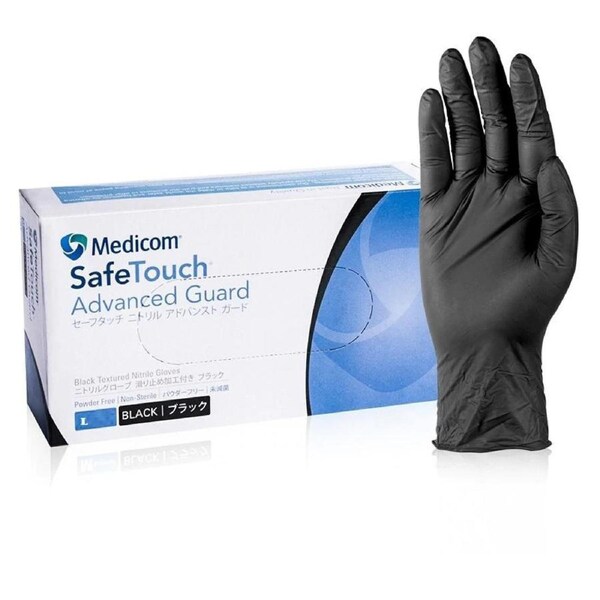 Medicom Safe Touch Black Nitrile Powder Free Nails Gloves Size L (Large) 1000pcs