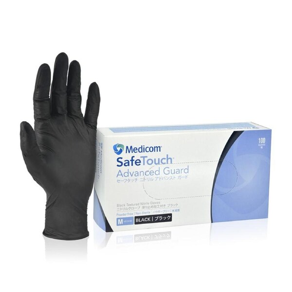Medicom - Black Nitrile Powder Free Nails Gloves Size M (Medium) 1000pcs