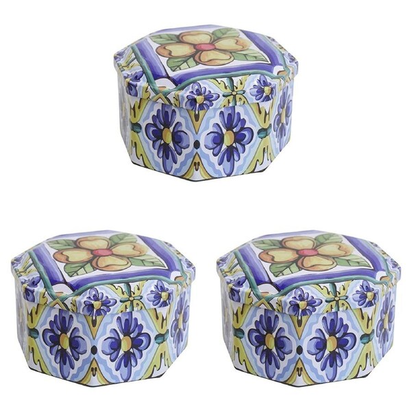 3x Santorini 11cm Metal Tin Home/Bedroom Decorative Jewellery Trinket/Canister